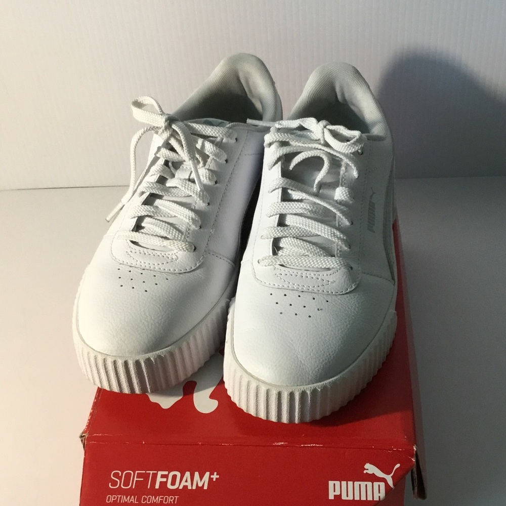 Puma White Leather Platform Lace-Up Sneakers - Picture 3 of 4